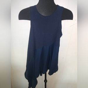 Diane Gilman Navy Blue Asymmetrical Swing Top XS